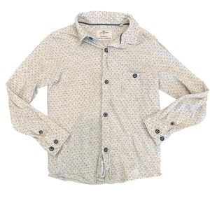 Craft + Flow Boys Light Heather Grey Navy Fleur Print Button Down Shirt Size 6